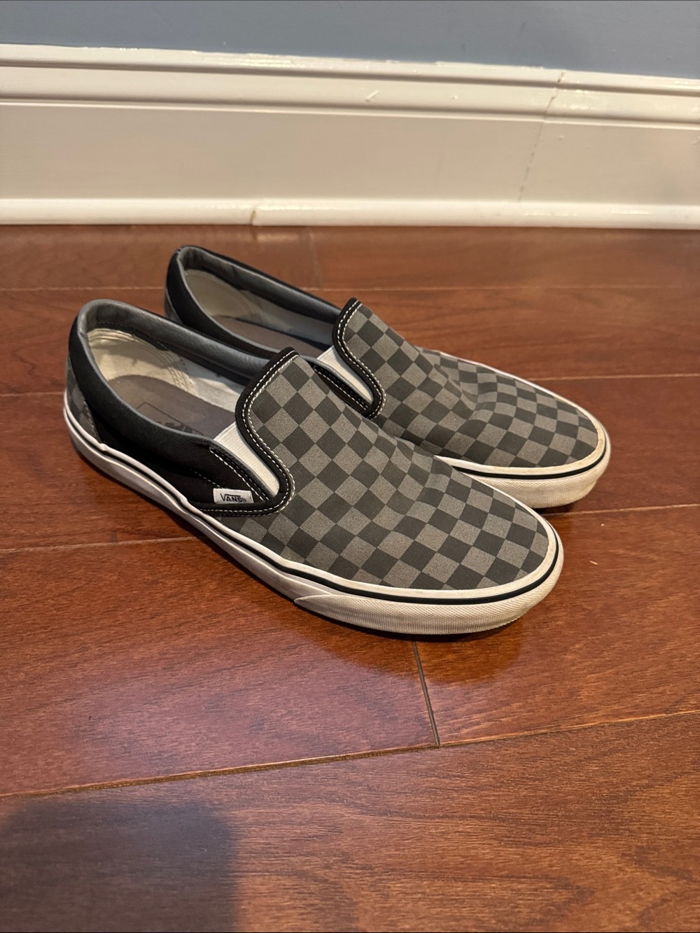 Vans Checkerboard Slip-On Loafers in Black and Gray men’s 11
